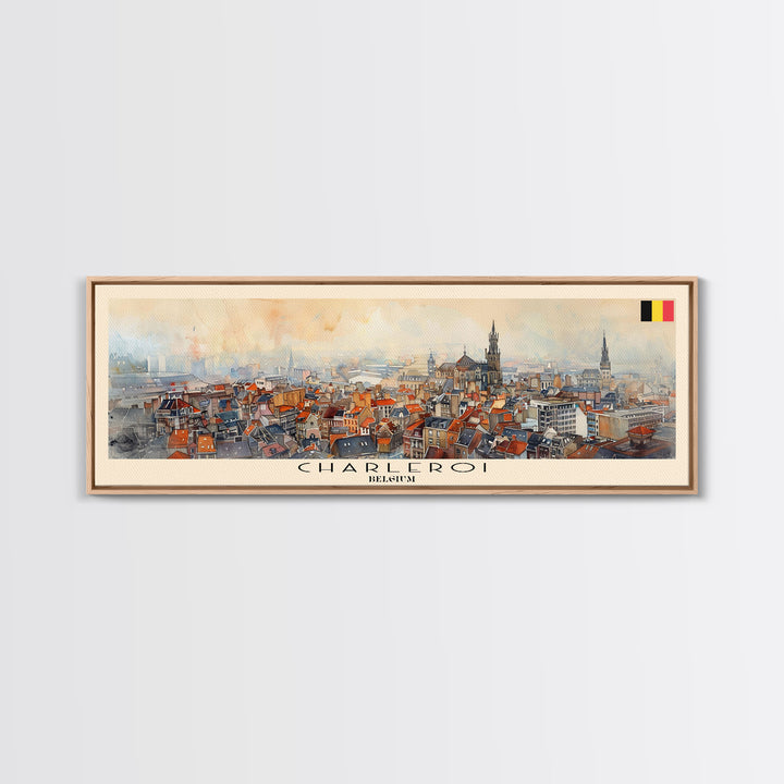 Charleroi Belgium Travel Print Wall Art, Panoramic City Art, Travel Art, Wall Decor, Vacation Gift, Framed Canvas Print Or Metal Art