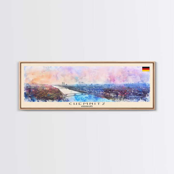 Chemnitz Germany Wall Art, Panoramic Travel Poster, Panoramic Framed Canvas Print, City Wall Art, Wall Hanging Home Decor, Travel Art