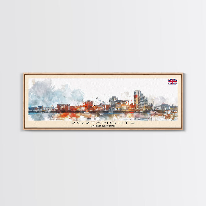 Portsmouth United Kingdom Wall Art, Panoramic Travel Poster, Panoramic Framed Canvas Print, City Wall Art, Wall Hanging Home Decor, Travel Art