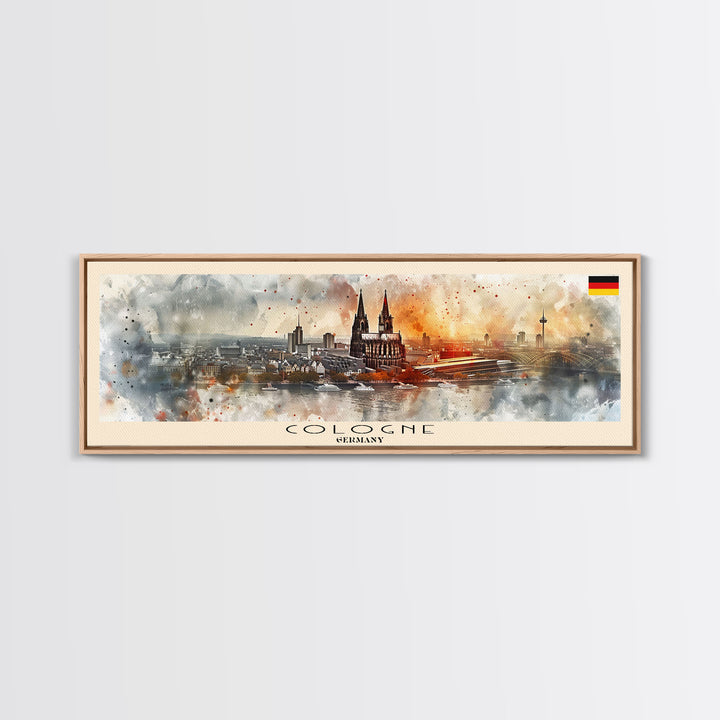 Cologne Germany Panoramic Travel Poster, Framed Canvas Print or Metal Wall Art, Travel Art, Home Decor, Panoramic Painting, Midcentury Art