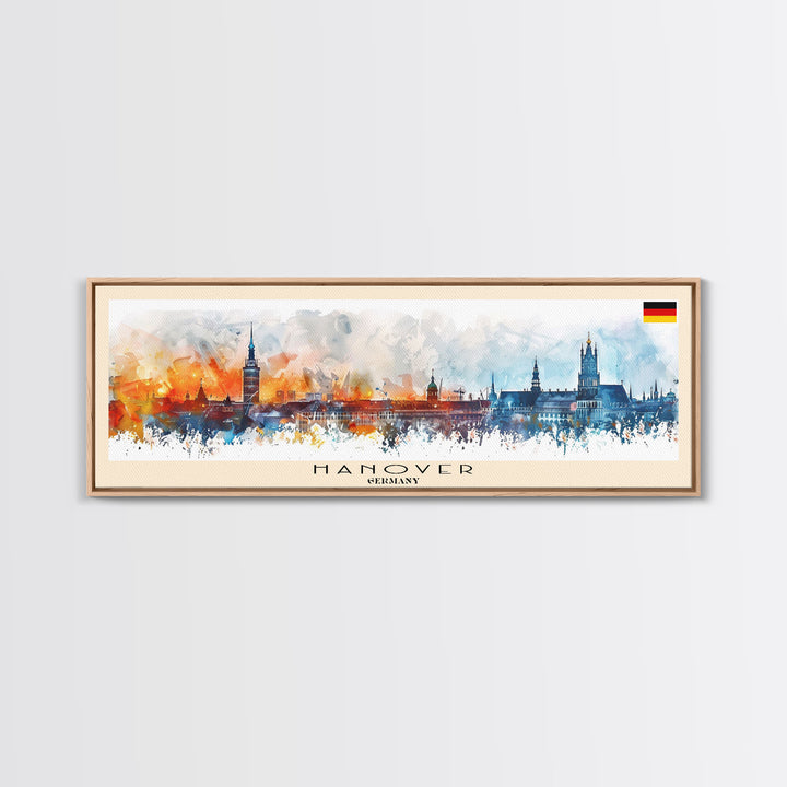 Hanover Germany Panoramic Travel Poster, Framed Canvas Print or Metal Wall Art, Travel Art, Home Decor, Panoramic Painting, Midcentury Art