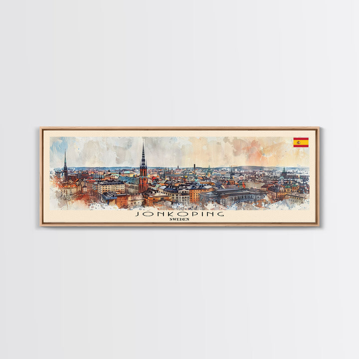 Jonkoping Sweden Travel Print Wall Art, Panoramic City Art, Travel Art, Wall Decor, Vacation Gift, Framed Canvas Print Or Metal Art