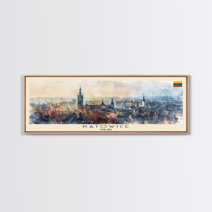 Katowice Poland Wall Art, Panoramic Travel Poster, Panoramic Framed Canvas Print, City Wall Art, Wall Hanging Home Decor, Travel Art