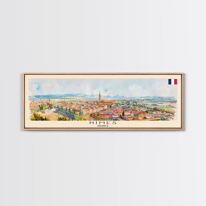 Nimes France Travel Art, City Art, Framed Canvas Print or Metal Wall Art, Europe Travel Poster, Panoramic Wall Art, Extra Wide Wall Art