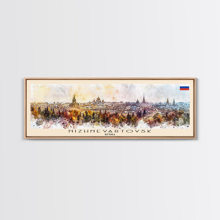 Nizhnevartovsk Russia Travel Art, City Art, Framed Canvas Print or Metal Wall Art, Europe Travel Poster, Panoramic Wall Art, Extra Wide Wall Art