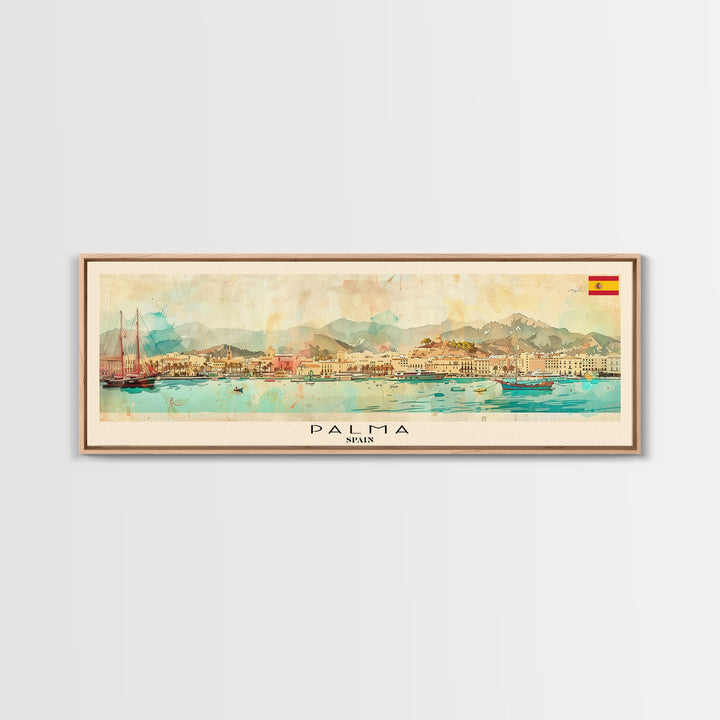 Palma Spain Travel Art, City Art, Framed Canvas Print or Metal Wall Art, Europe Travel Poster, Panoramic Wall Art, Extra Wide Wall Art