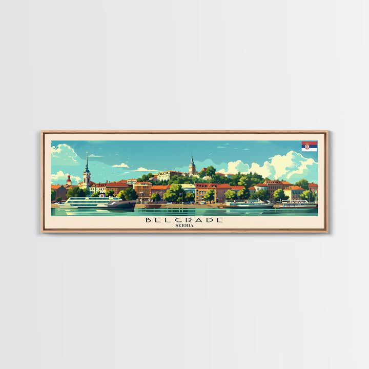 Belgrade Serbia Panoramic Travel Poster, Framed Canvas Print or Metal Wall Art, Travel Art, Home Decor, Panoramic Painting, Midcentury Art