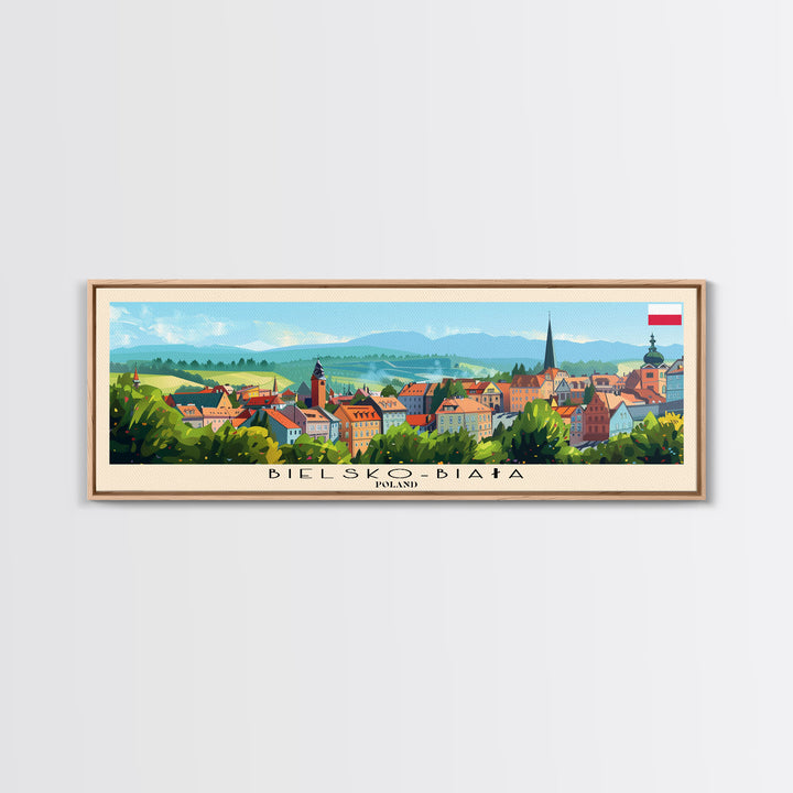 Bielsko Biala Poland Travel Art, City Art, Framed Canvas Print or Metal Wall Art, Europe Travel Poster, Panoramic Wall Art, Extra Wide Wall Art