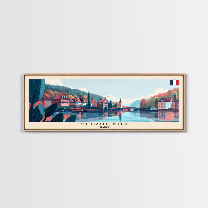 Bordeaux France Panoramic Travel Poster, Framed Canvas Print or Metal Wall Art, Travel Art, Home Decor, Panoramic Painting, Midcentury Art