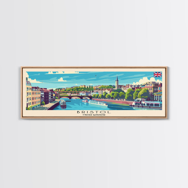 Bristol United Kingdom Panoramic Travel Poster, Framed Canvas Print or Metal Wall Art, Travel Art, Home Decor, Panoramic Painting, Midcentury Art