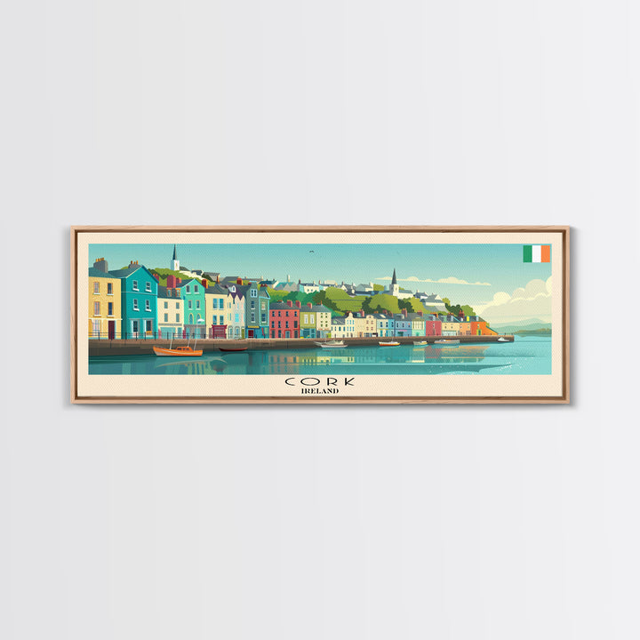 Cork Ireland Panoramic Travel Poster, Framed Canvas Print or Metal Wall Art, Travel Art, Home Decor, Panoramic Painting, Midcentury Art