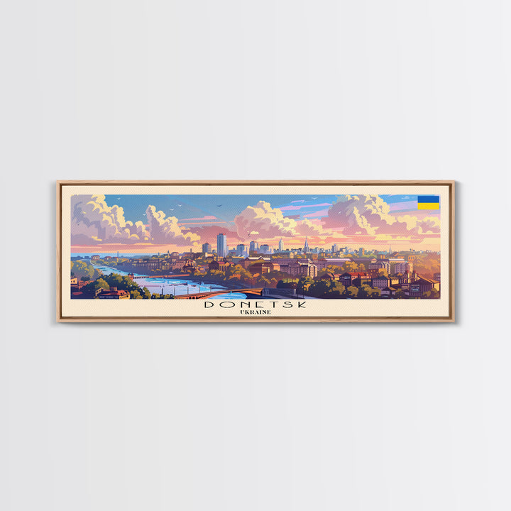 Donetsk Ukraine Panoramic Travel Poster, Framed Canvas Print or Metal Wall Art, Travel Art, Home Decor, Panoramic Painting, Midcentury Art