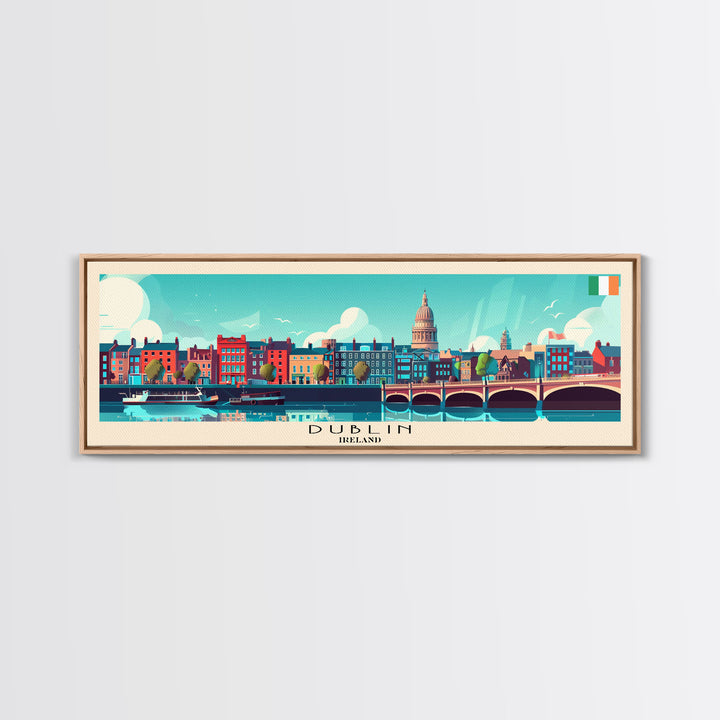 Dublin Ireland Panoramic Travel Poster, Framed Canvas Print or Metal Wall Art, Travel Art, Home Decor, Panoramic Painting, Midcentury Art
