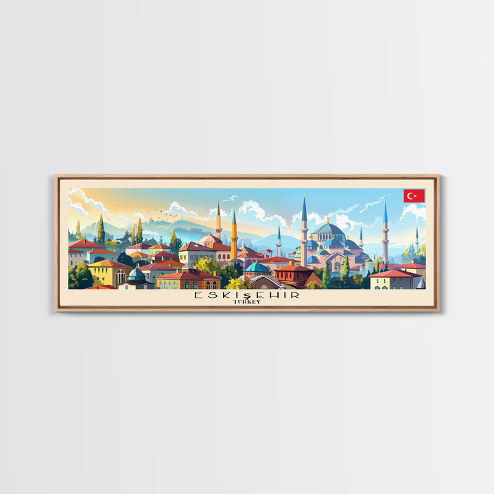 Eskisehir Turkey Panoramic Travel Poster, Framed Canvas Print or Metal Wall Art, Travel Art, Home Decor, Panoramic Painting, Midcentury Art