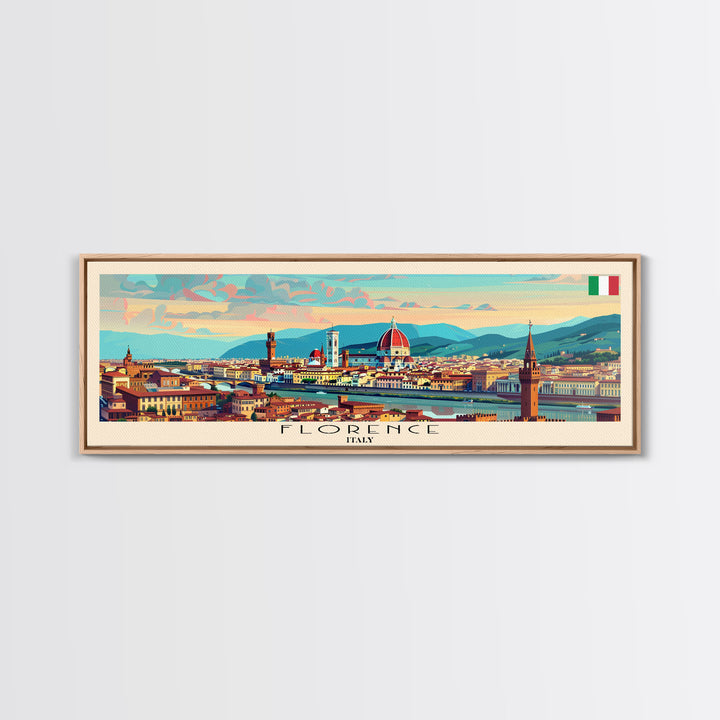 Florence Italy Panoramic Travel Poster, Framed Canvas Print or Metal Wall Art, Travel Art, Home Decor, Panoramic Painting, Midcentury Art