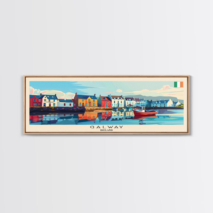 Galway Ireland Panoramic Travel Poster, Framed Canvas Print or Metal Wall Art, Travel Art, Home Decor, Panoramic Painting, Midcentury Art