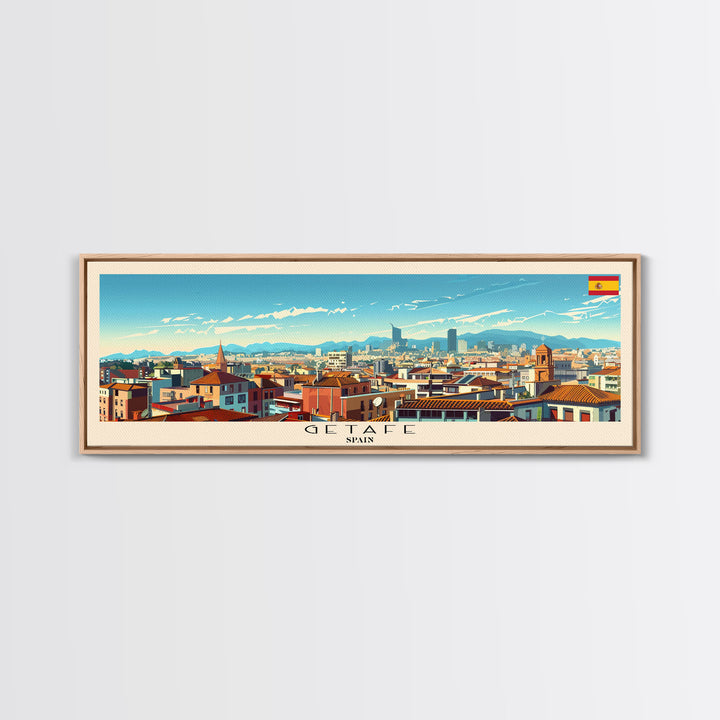 Getafe Spain Panoramic Travel Poster, Framed Canvas Print or Metal Wall Art, Travel Art, Home Decor, Panoramic Painting, Midcentury Art