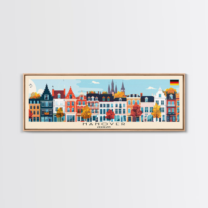 Hanover Germany Panoramic Travel Poster, Framed Canvas Print or Metal Wall Art, Travel Art, Home Decor, Panoramic Painting, Midcentury Art