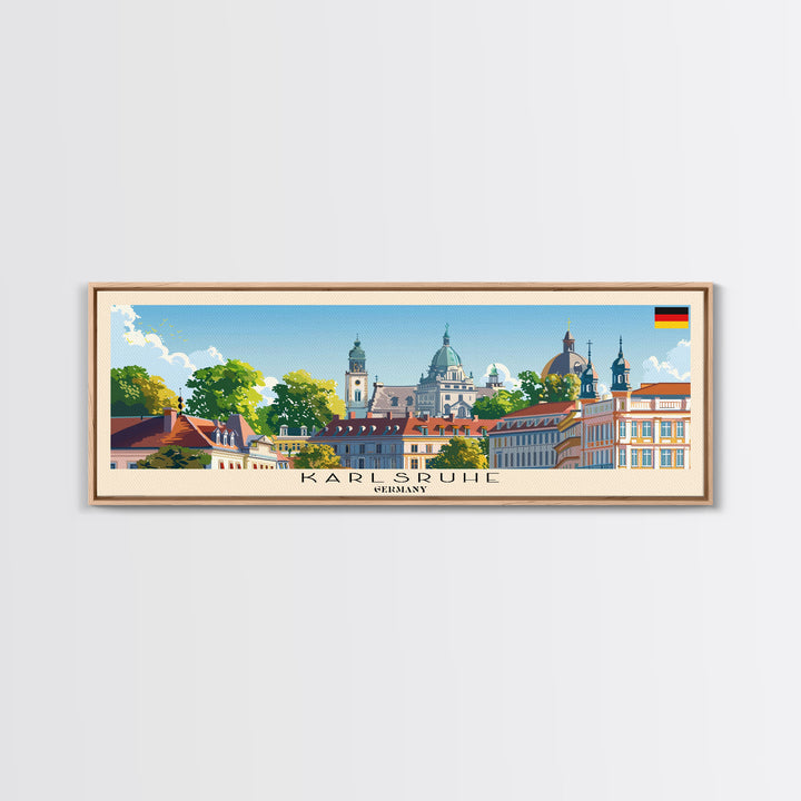 Karlsruhe Germany Panoramic Travel Poster, Framed Canvas Print or Metal Wall Art, Travel Art, Home Decor, Panoramic Painting, Midcentury Art