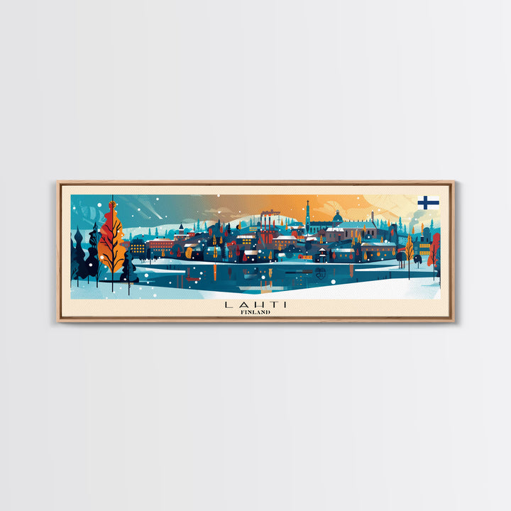 Lahti Finland Panoramic Travel Poster, Framed Canvas Print or Metal Wall Art, Travel Art, Home Decor, Panoramic Painting, Midcentury Art