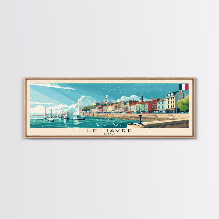 Le Havre France Panoramic Travel Poster, Framed Canvas Print or Metal Wall Art, Travel Art, Home Decor, Panoramic Painting, Midcentury Art