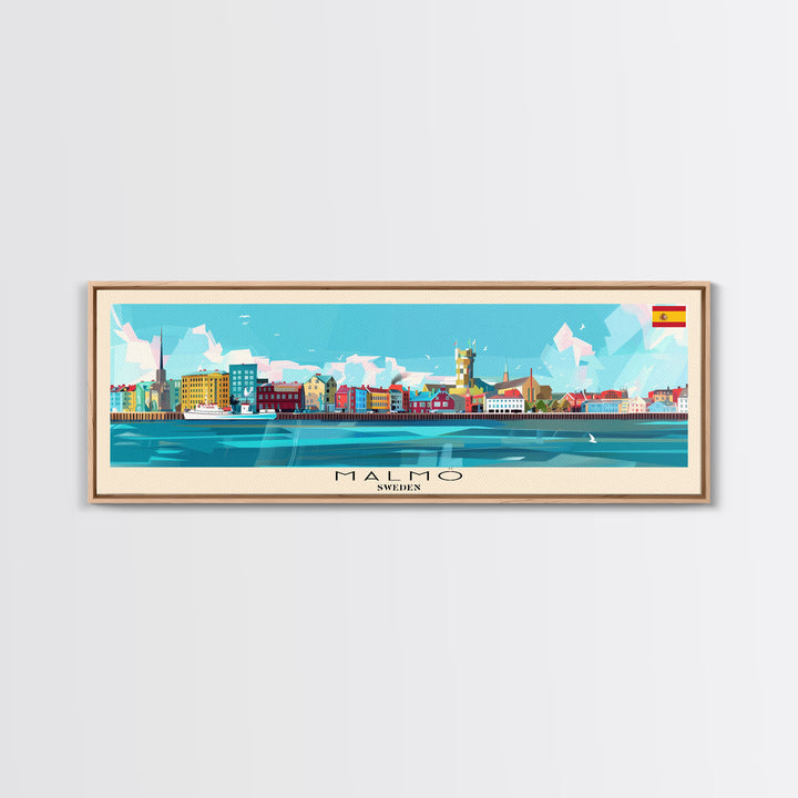 Malmo Sweden Travel Art, City Art, Framed Canvas Print or Metal Wall Art, Europe Travel Poster, Panoramic Wall Art, Extra Wide Wall Art
