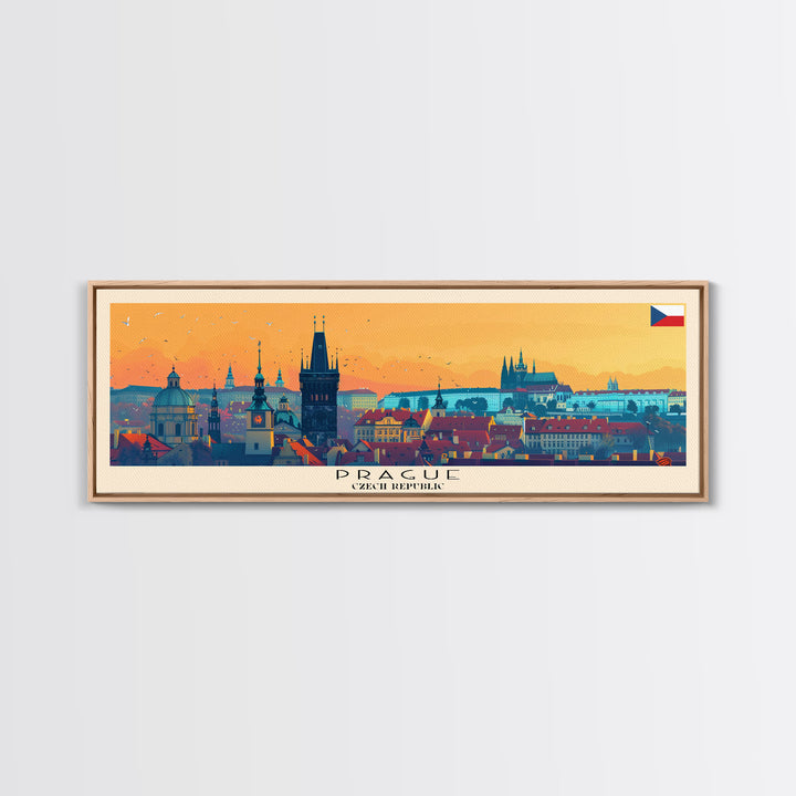 Prague Czech Republic Travel Art, City Art, Framed Canvas Print or Metal Wall Art, Europe Travel Poster, Panoramic Wall Art, Extra Wide Wall Art