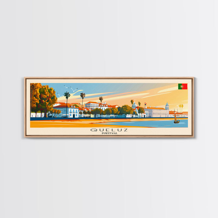 Queluz Portugal Wall Art, Panoramic Travel Poster, Panoramic Framed Canvas Print, City Wall Art, Wall Hanging Home Decor, Travel Art
