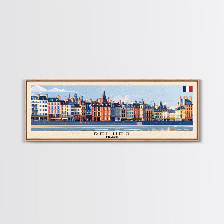 Rennes France Panoramic Travel Poster, Framed Canvas Print or Metal Wall Art, Travel Art, Home Decor, Panoramic Painting, Midcentury Art