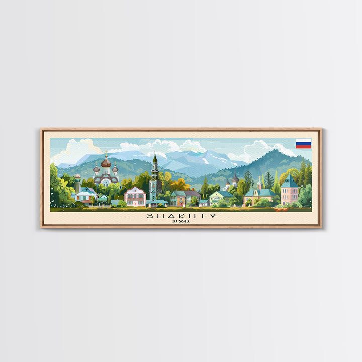 Shakhty Russia Panoramic Travel Poster, Framed Canvas Print or Metal Wall Art, Travel Art, Home Decor, Panoramic Painting, Midcentury Art