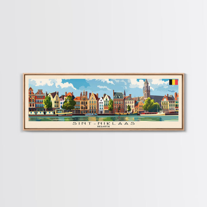 Saint Niklaas Belgium Wall Art, Panoramic Travel Poster, Panoramic Framed Canvas Print, City Wall Art, Wall Hanging Home Decor, Travel Art