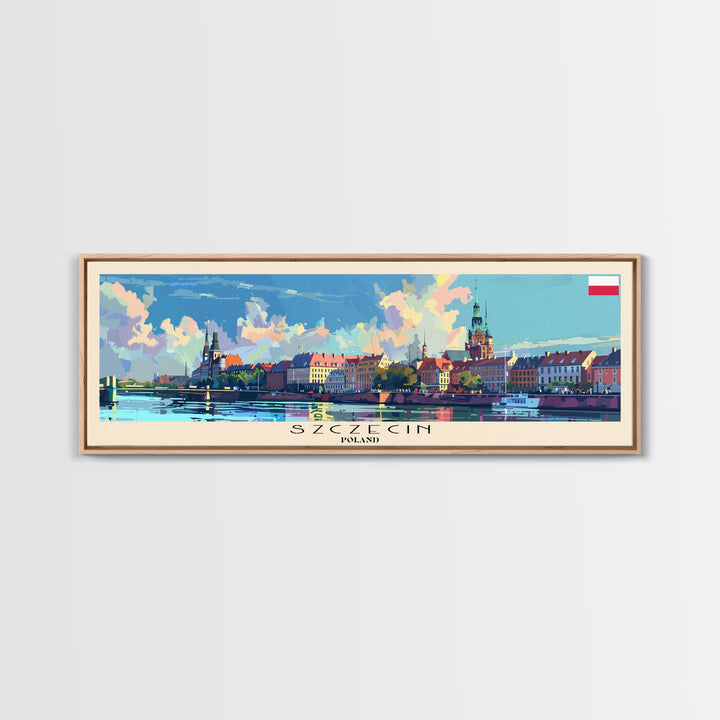 Szczecin Poland Travel Print Wall Art, Panoramic City Art, Travel Art, Wall Decor, Vacation Gift, Framed Canvas Print Or Metal Art