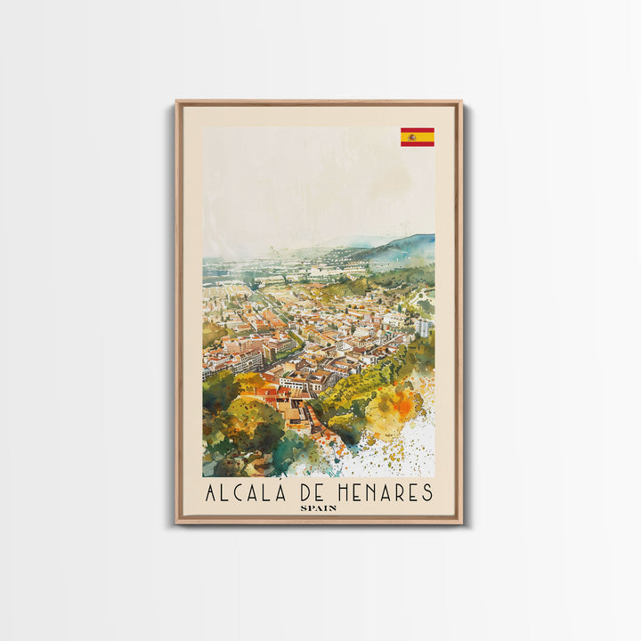 Alcalį de Henares Spain Aerial View Travel Poster Art, Framed Canvas Print, Stunning Wall Art for Living Room and Bedroom Decor