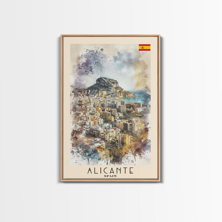 Alicante Spain Coastal City Travel Poster Art, Framed Canvas Print, Stunning Wall Art for Living Room, Bedroom Decor, Home Decoration