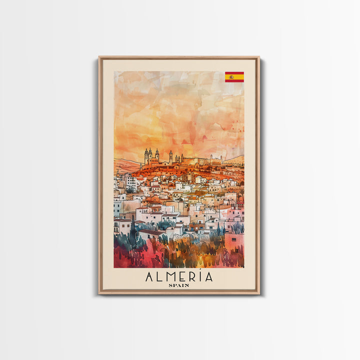 Almeria Spain Beachside City Travel Poster Art, Framed Canvas Print, Vibrant Wall Art for Living Room, Bedroom Decor, Home Decoration