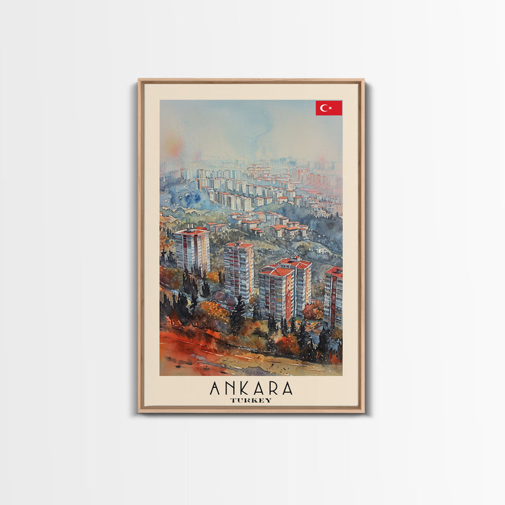 Modern Ankara Cityscape, Framed Canvas Print, Perfect for Living Room Art, Travel Poster, Minimalist Home Decor, Watercolor Art