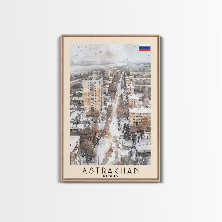 Astrakhan Russia Travel Poster Framed Canvas Print, Wall Art, Home Decor, Travel Print, Watercolor Painting, Urban Scene, Original Art