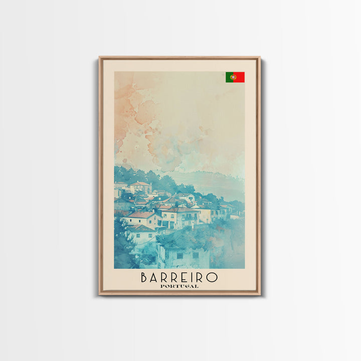 Barreiro Portugal Travel Poster Framed Canvas Print, Wall Art, Bedroom Decor, Watercolor Painting, Minimalist Art, Home Decoration