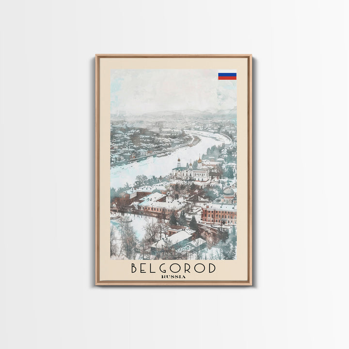 Belgorod Russia Travel Poster Framed Canvas Print, Wall Art, Home Decor, Watercolor Painting, Vacation Gift, Minimalist Art