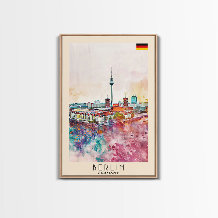 Berlin Germany Travel Poster Framed Canvas Print, Modern Art, Home Decor, Wall Art, Minimalist Travel Print, Cityscape Art