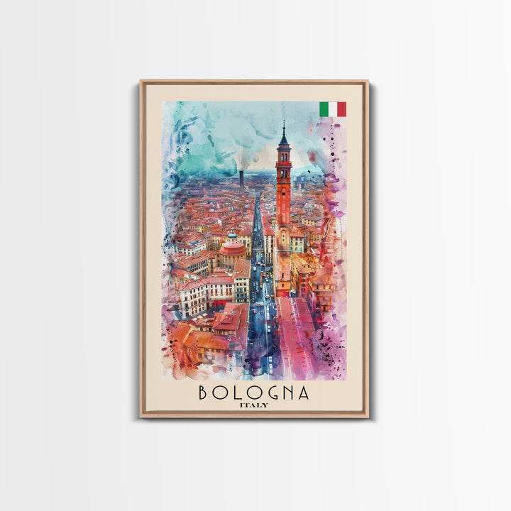Bologna Italy Travel Poster Framed Canvas Print, Wall Art, Home Decor, Travel Print, Cityscape Art, Colorful Design, Original Art