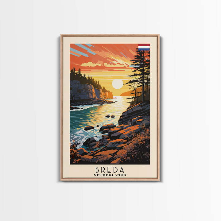 Breda Netherlands Travel Poster Framed Canvas Print, Sunset Landscape, Wall Art, Home Decor, Travel Print, Abstract Painting, Boho Style