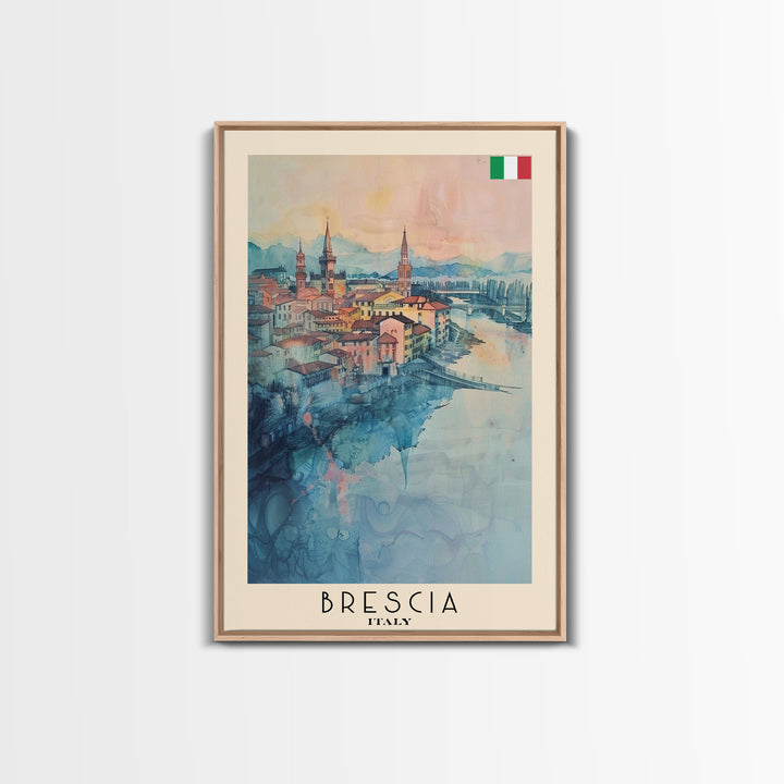 Brescia Italy Travel Poster Framed Canvas Print, Cityscape Art, Wall Decor, Travel Print, Watercolor Painting, Boho Style Art