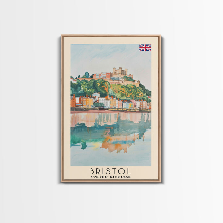Bristol United Kingdom Travel Poster Framed Canvas Print, Cityscape Art, Wall Decor, Travel Print, Watercolor Painting, Boho Style Art