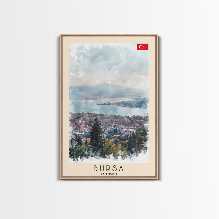 Bursa Turkey Travel Poster Framed Canvas Print, Watercolor Landscape, Wall Art, Home Decor, Travel Print, Minimalist Art, Urban Scene