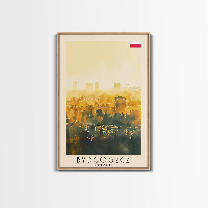 Bydgoszcz Poland Travel Poster Framed Canvas Print, Watercolor Cityscape, Wall Art, Home Decor, Travel Print, Boho Style, Art Piece