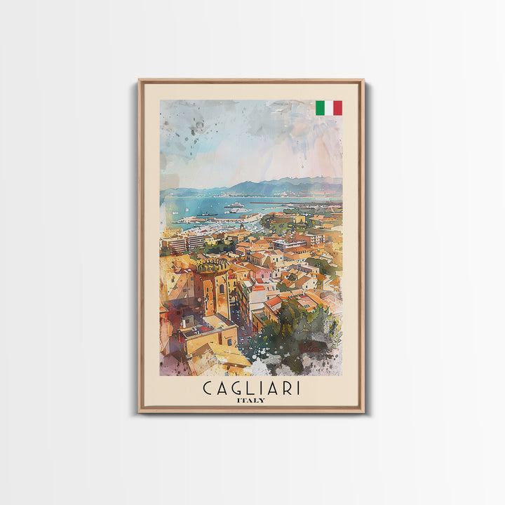 Cagliari Italy Travel Poster Framed Canvas Print, Wall Art, Home Decor, Travel Print, Vacation Gift, Watercolor Painting, Original Art