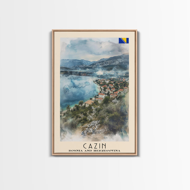 Cazin Bosnia and Herzegovina Travel Poster Framed Canvas Print, Wall Art, Home Decor, Travel Print, Vacation Gift, Watercolor Painting, Original Art