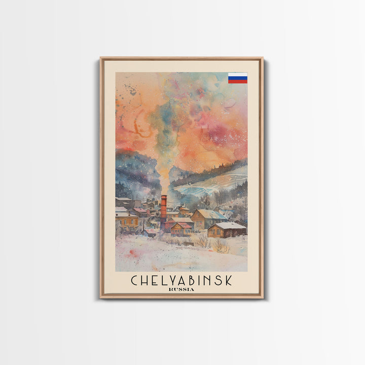 Chelyabinsk Russia Travel Poster Framed Canvas Print, Wall Art, Home Decor, Travel Print, Abstract Watercolor Painting, Original Art