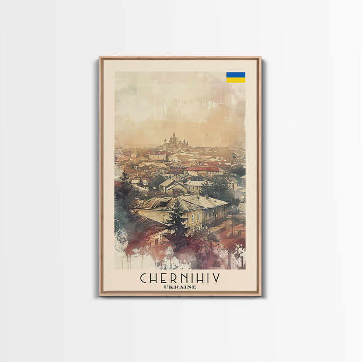 Chernihiv Ukraine Travel Poster Framed Canvas Print, Wall Art, Home Decor, Travel Print, Vintage Watercolor Painting, Original Art